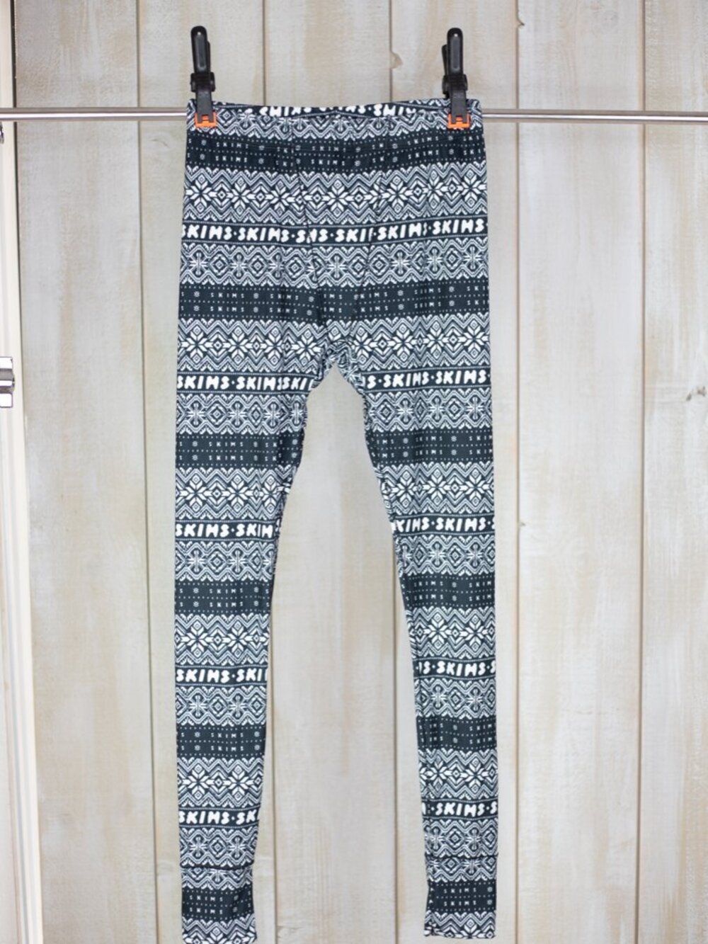 Skims Logo Plush Pointelle Onyx Fair Isle Pants Leggings Size M